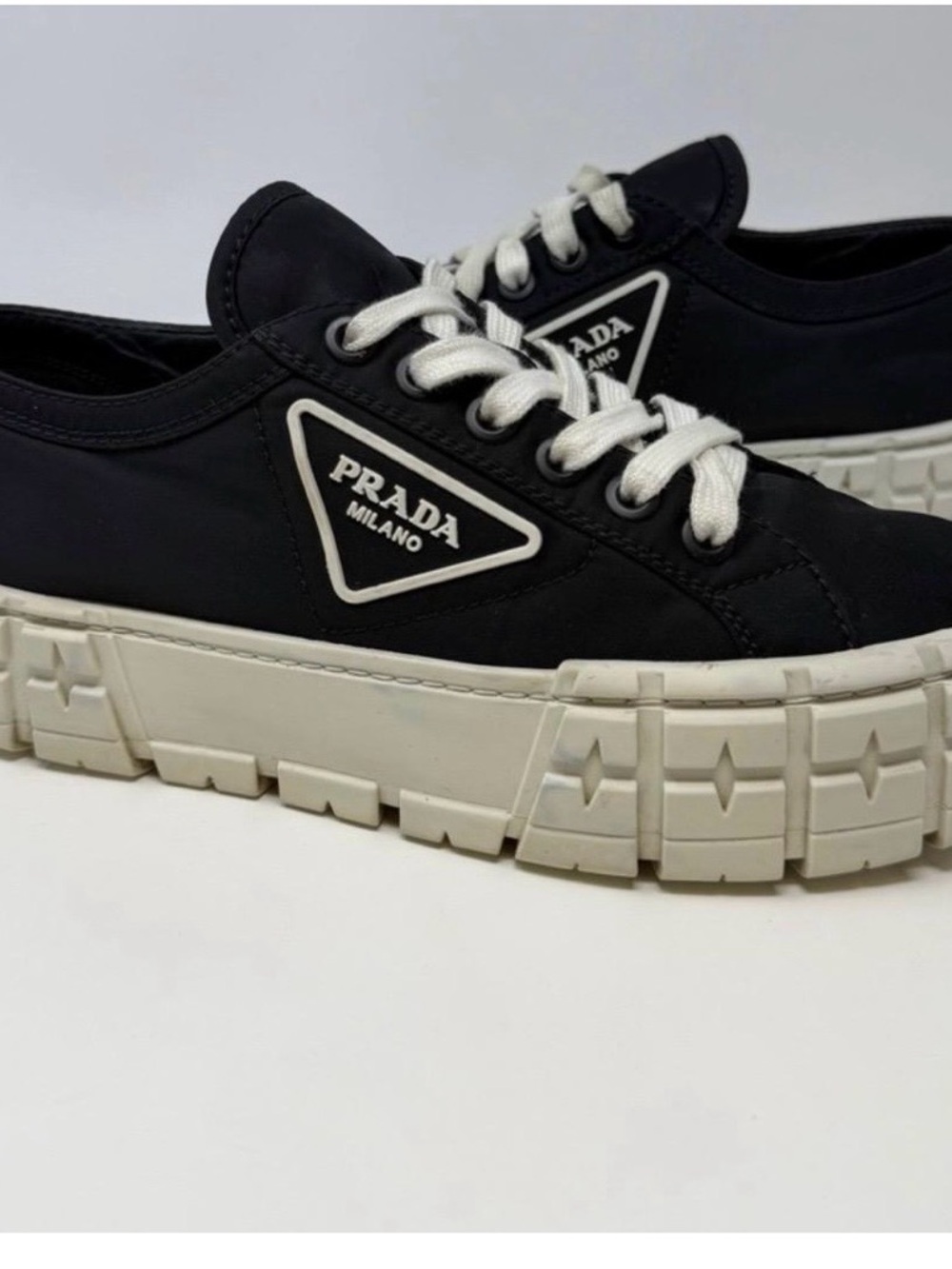 Prada Black and White Chunky Sole Low-Top Sneakers